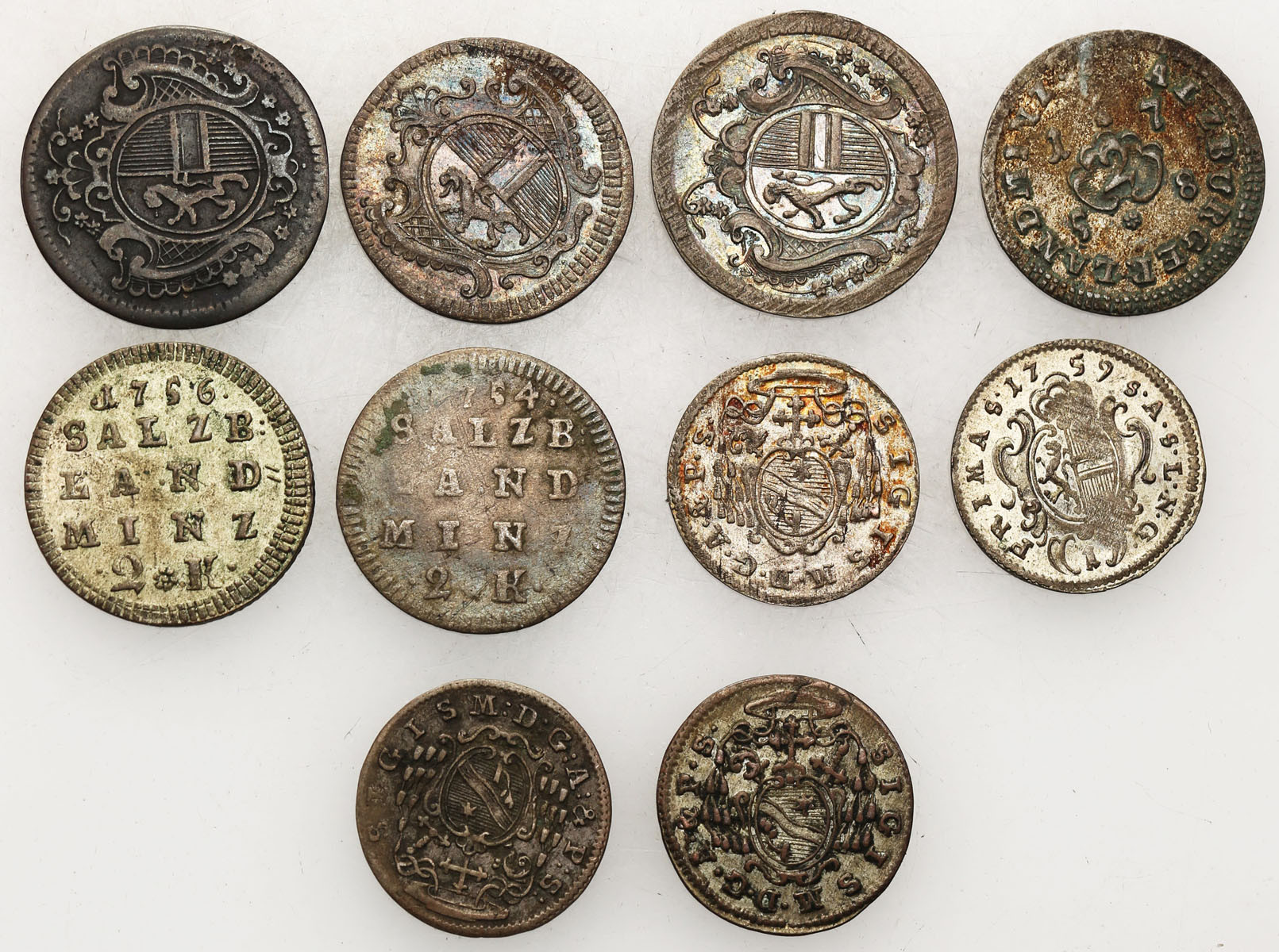 Austria, Salzburg. 1, 2 krajcary 1754-1759, Salzburg, zestaw 10 monet